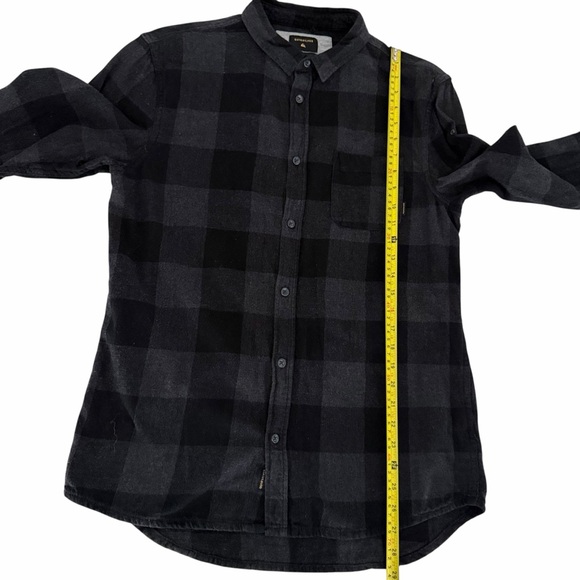 QUIKSILVER Black Gray Plaid Motherfly Flannel Button Up Shirt Modern Fit m - Picture 12 of 15